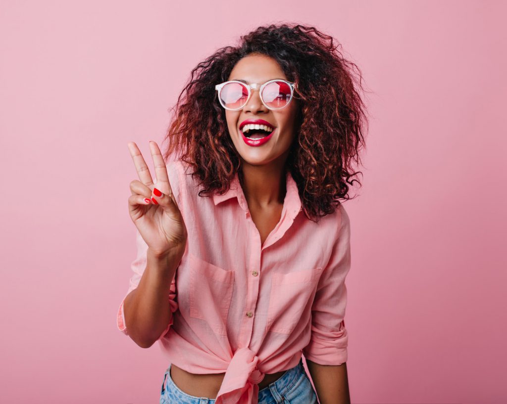 r-stock-photo-blissful-lovable-woman-with-african-hairstyle-laughing ...