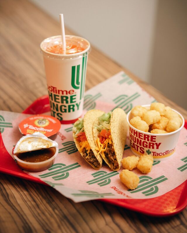 Spring just got tastier at TacoTime! 🌸⁠
⁠
This June, customers can enjoy 2 Beef or Veggie Tacos, Mexi-Fries® and a Medium Fountain drink – all for only $9🌮⁠
⁠
📸@tacotimecanada⁠
⁠